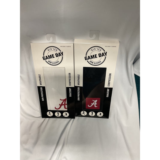 Alabama Crimson Tide Kix'ies Game Day arm sleeves, white and black, boxed