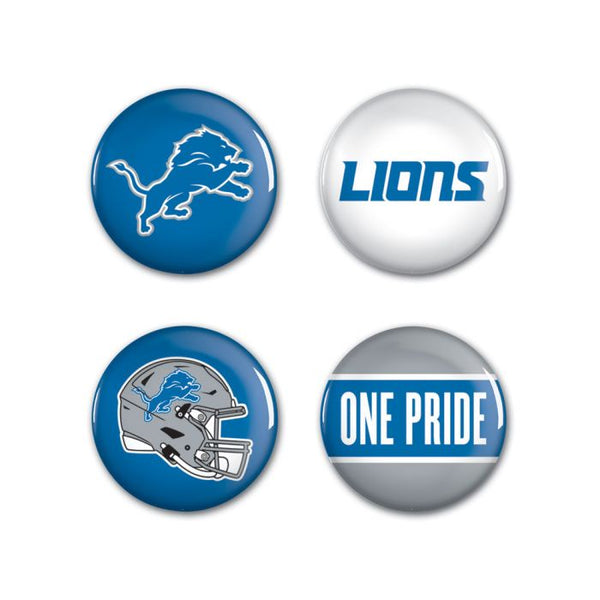 Detroit Lions Primary, Classic, Helmet, Slogan Button 4 Pack