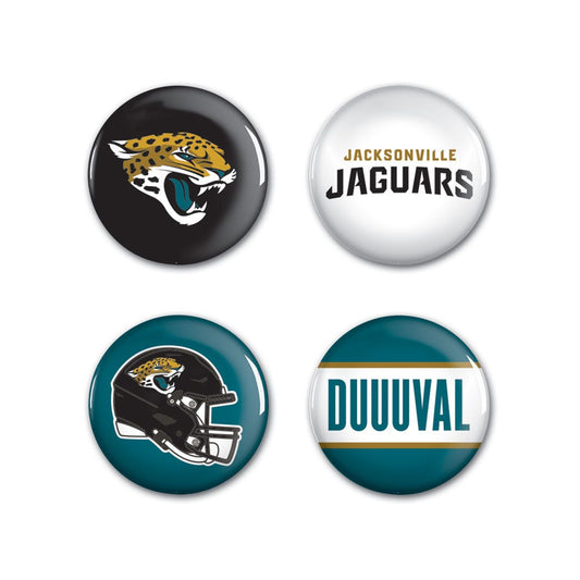 NFL Jacksonville Jaguars WinCraft PRIMARY, CLASSIC, HELMET, SLOGAN Button 4 Pack 1 1/4" Rnd
