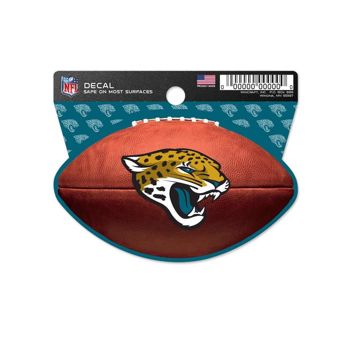 NFL Jacksonville Jaguars WinCraft Football Clean Cut Decal 3 x 4 Inch Teal and Black