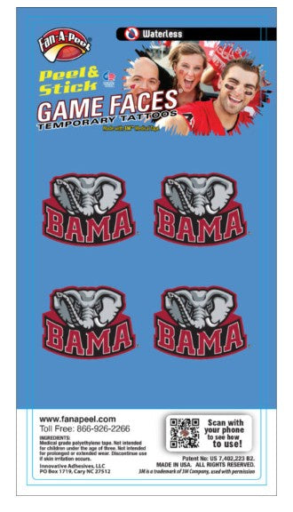 Alabama Roll Tide Fan A Peel  Bama Face Tattoo