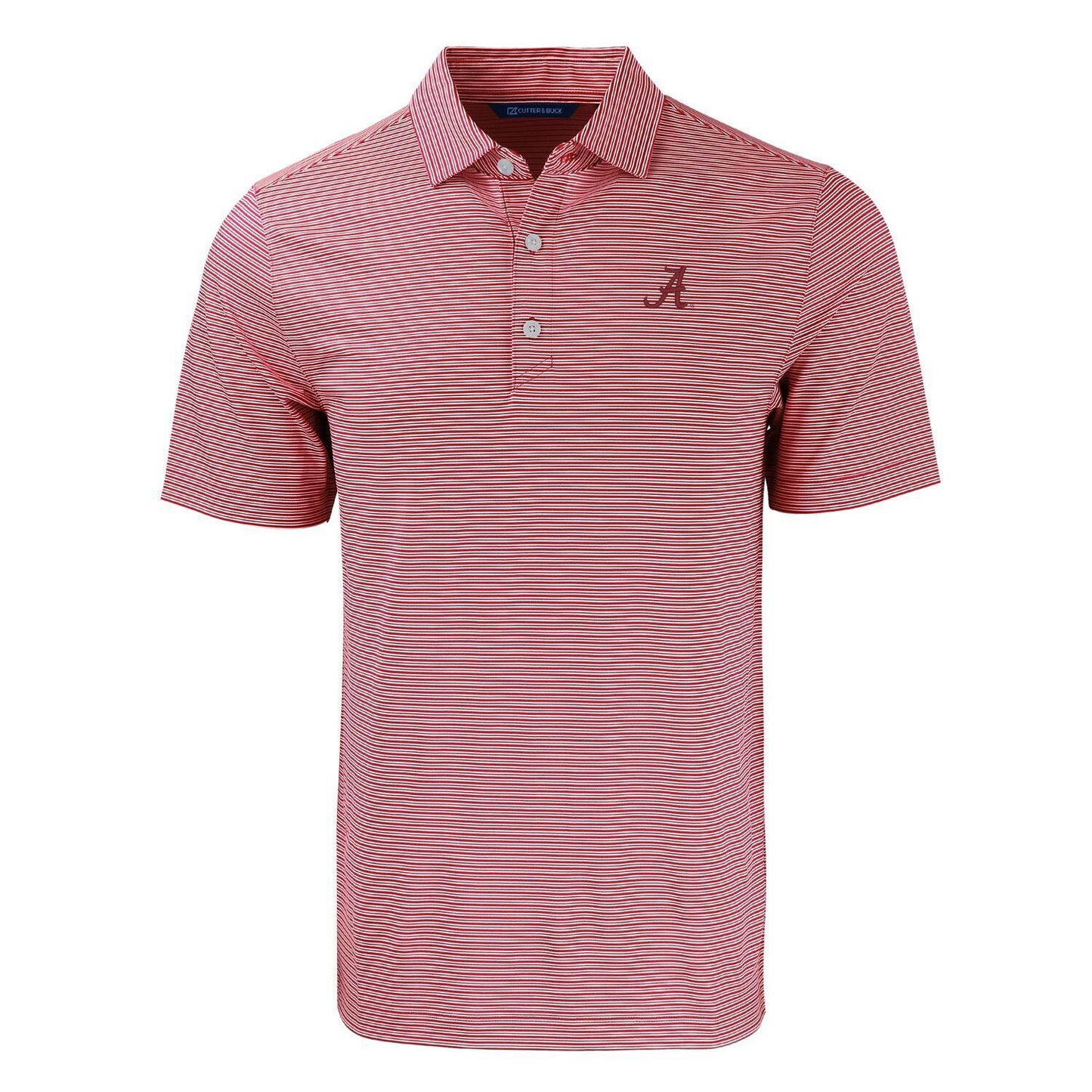 NCAA Alabama Crimson Tide Cutter & Buck Cardinal Red/White Forge Recycled Double Stripe Four-Way Stretch Mens Polo