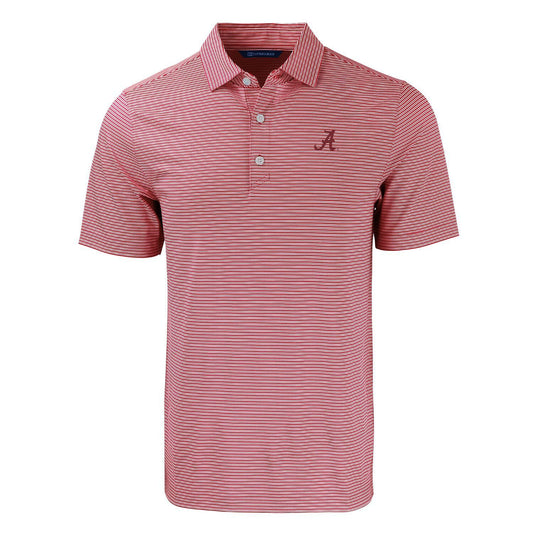 NCAA Alabama Crimson Tide Cutter & Buck Cardinal Red/White Forge Recycled Double Stripe Four-Way Stretch Mens Polo