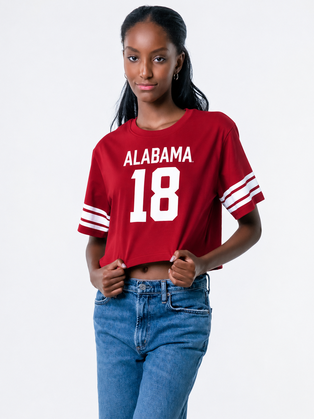 Alabama Crimson/White Women's Jersey Crop Tee #18