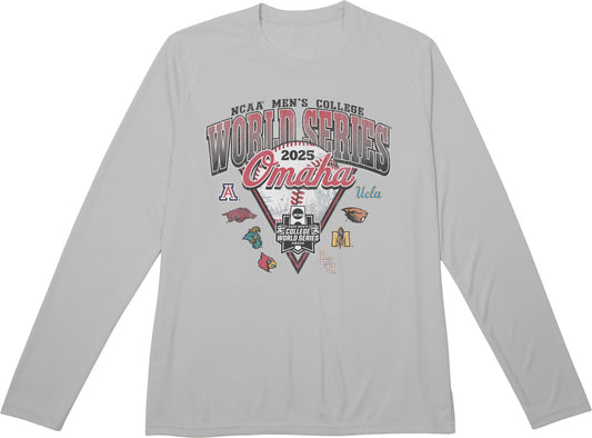 NCAA Mens College World Series 2025 8 Team Blind Ump Soft Pearl Gray LS T-Shirt