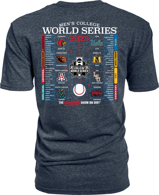 NCAA Mens College World Series 2025 8 Team Bracket Buzz Navy T-Shirt