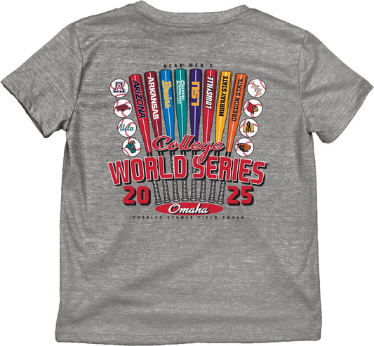 NCAA Mens College World Series 2025 8 Team Break Bats Heather T-Shirt