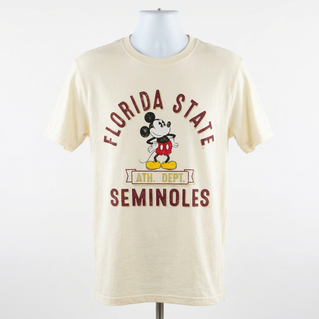 NCAA Florida State Seminoles Mickey Mouse Disney Men's T-Shirt Ivory Ath. Dept.