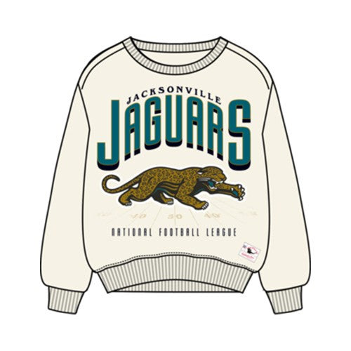 Jacksonville Jaguars Mitchell & Ness Women's Yards To Victory Crewneck - Cream