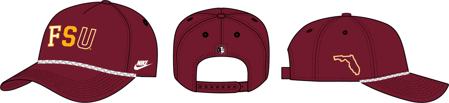 NCAA Florida State Seminoles Nike Rise BR 5P Structured Adjustable Cap (Garnet)