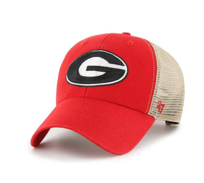 Georgia Bulldogs 47 Brand Men's Red G Logo Khaki Mesh MVP Hat - officially licensed fan gear