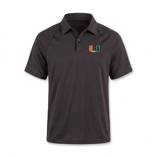 NCAA Miami Hurricanes Black Cutter & Buck Forge Eco Stretch Recycled Mens Polo