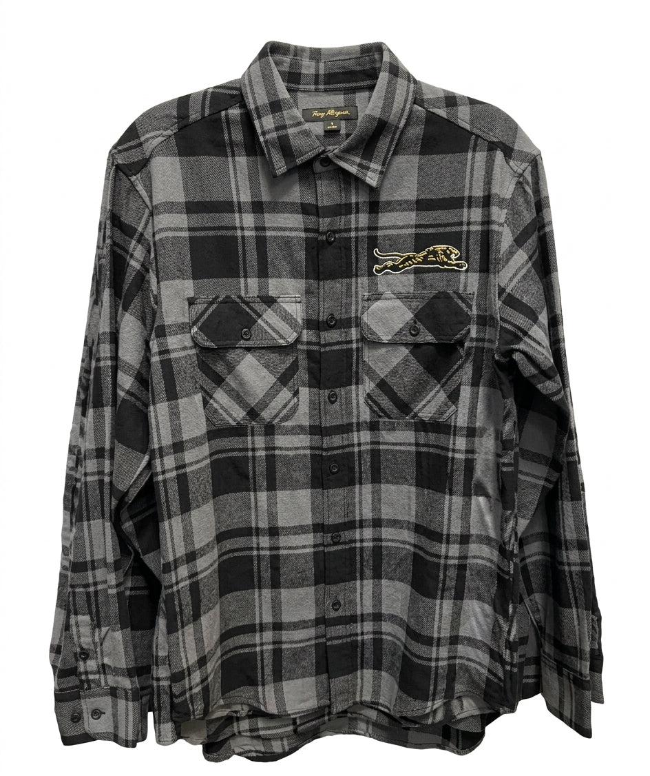 Jaguars Leaping Prowler Jaguar Plaid Black & Gray Flannel Long Sleeve Shirt