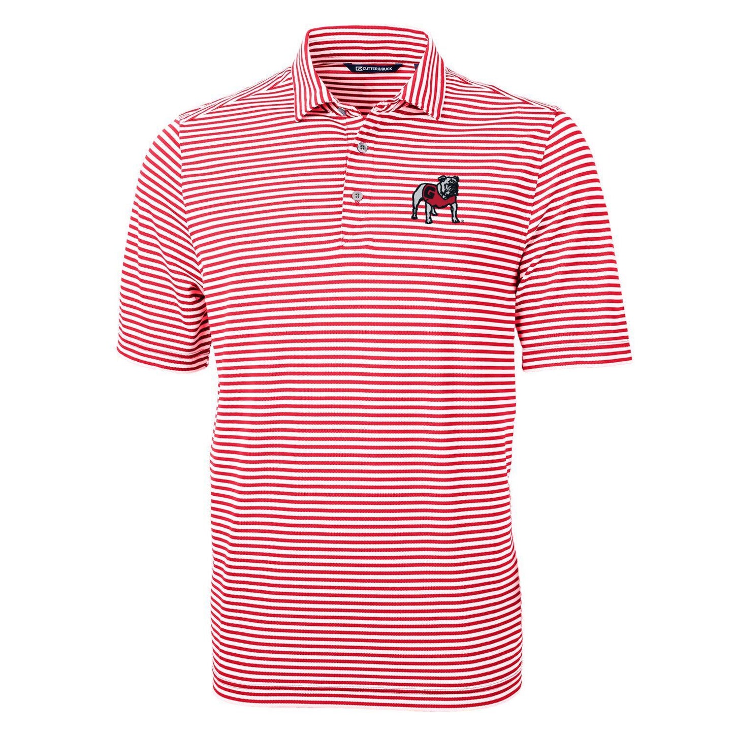 NCAA Georgia Bulldogs Cutter & Buck Red Virtue Recycled Stripe Featherlight Pique Mens Polo
