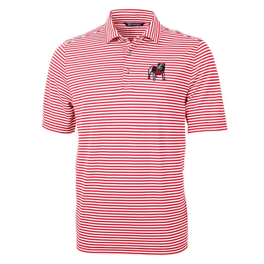 NCAA Georgia Bulldogs Cutter & Buck Red Virtue Recycled Stripe Featherlight Pique Mens Polo