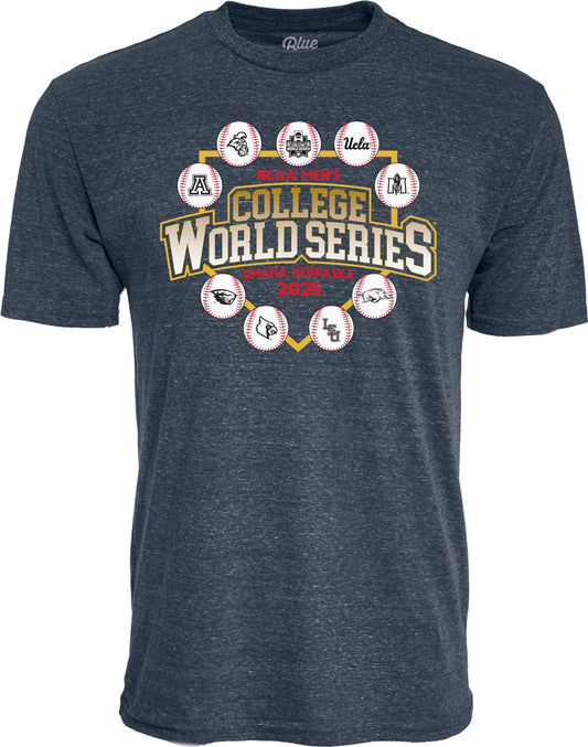 NCAA Mens College World Series 2025 8 Team Ham Porter Navy T-Shirt