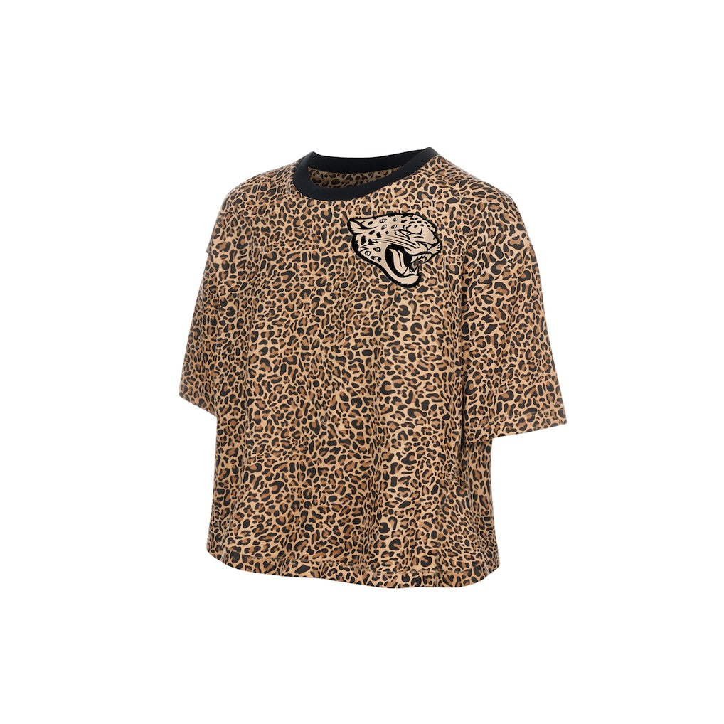 Jacksonville Jaguars Women's New Era Brown Jacksonville Jaguars Mom & Me Leopard Boxy Cropped T-Shirt
