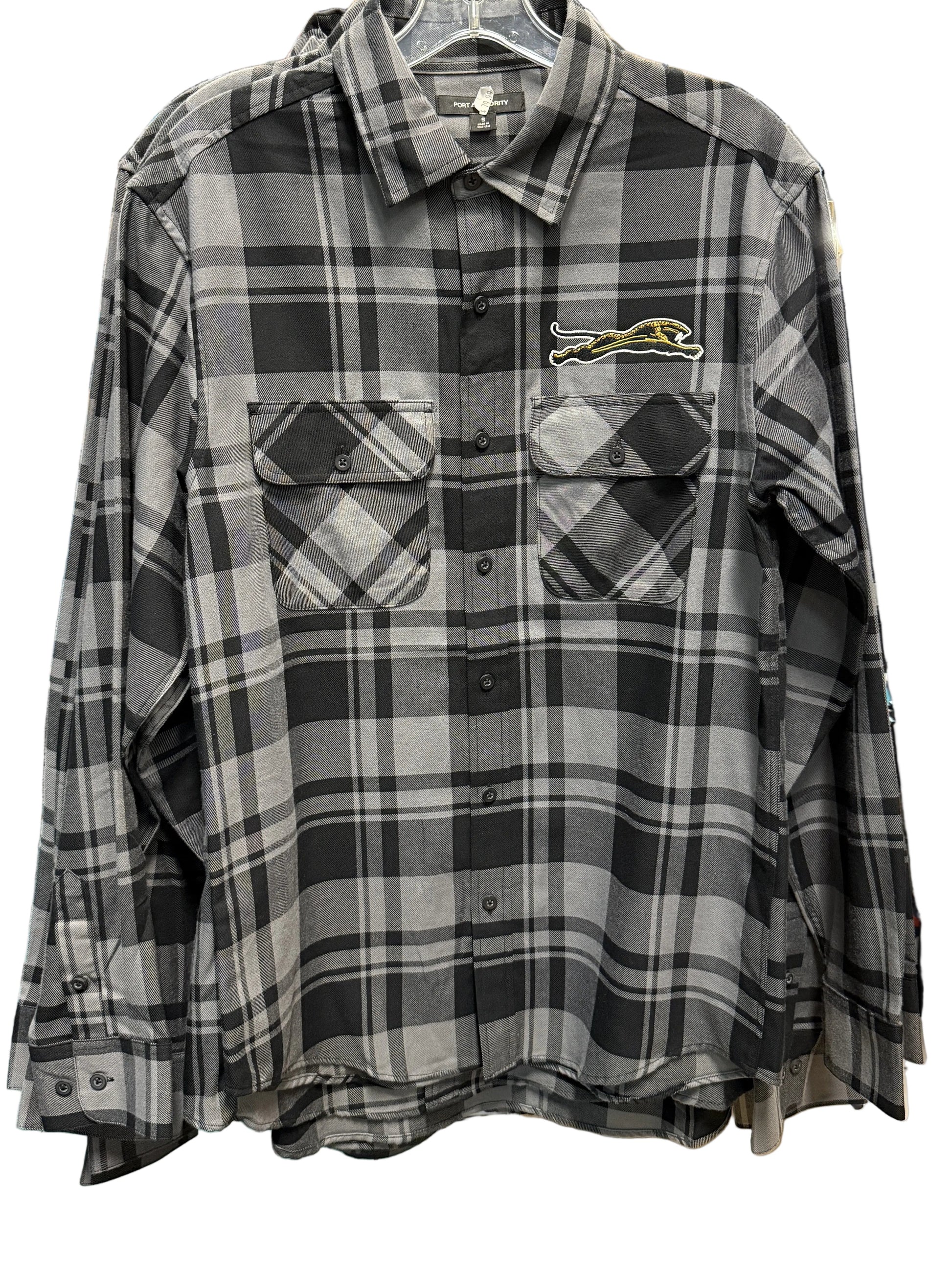Jaguars Leaping Prowler Jaguar Plaid Black & Gray Flannel Long Sleeve Shirt