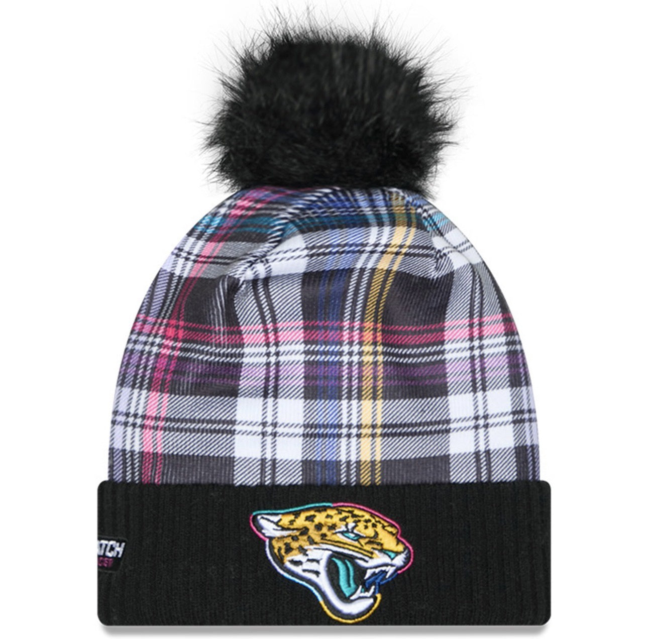 Jacksonville Jaguars New Era Women's 2024 Crucial Catch Cuffed Knit Hat with Pom - officially licensed fan gear