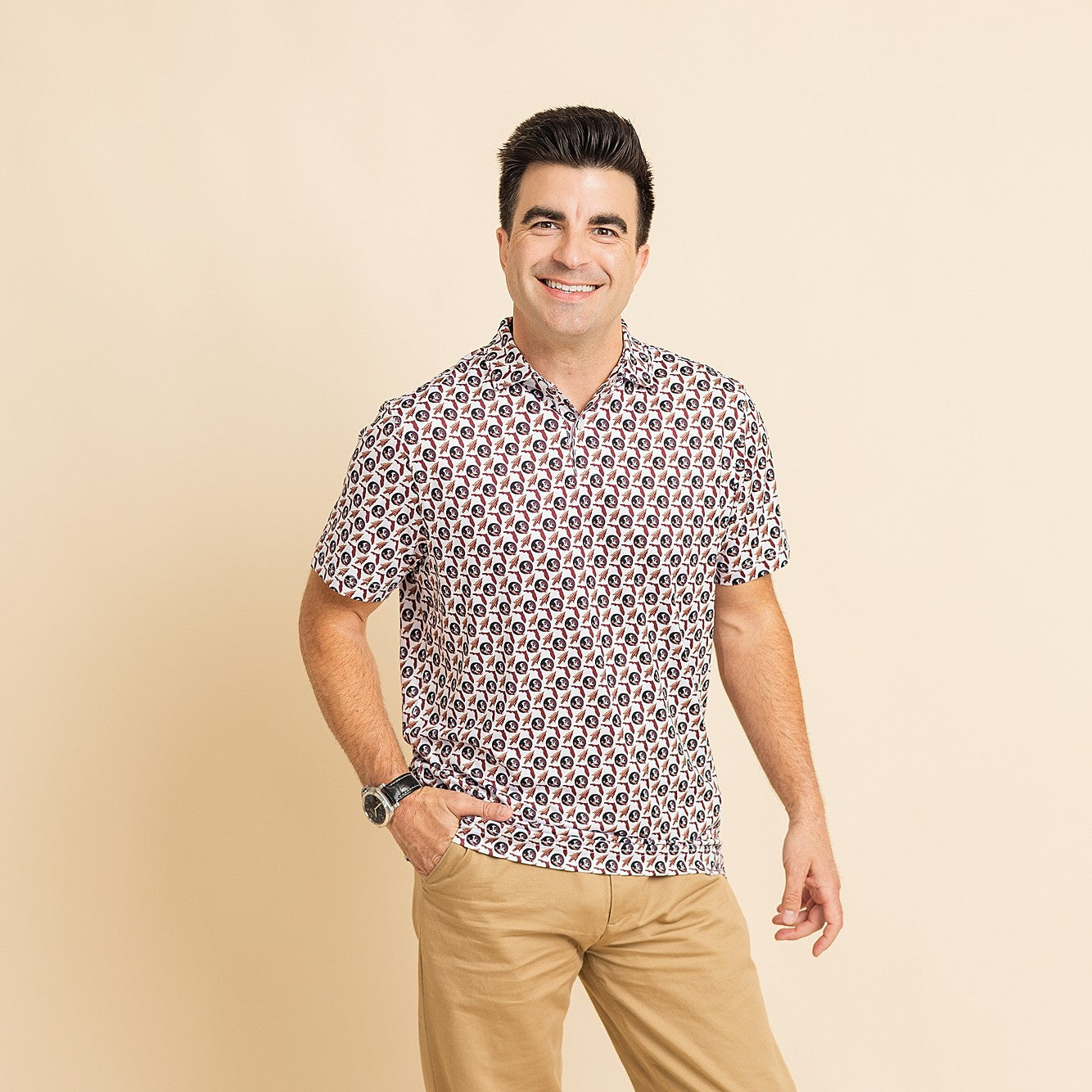 FSU Seminole Spear Print Polo — on-model