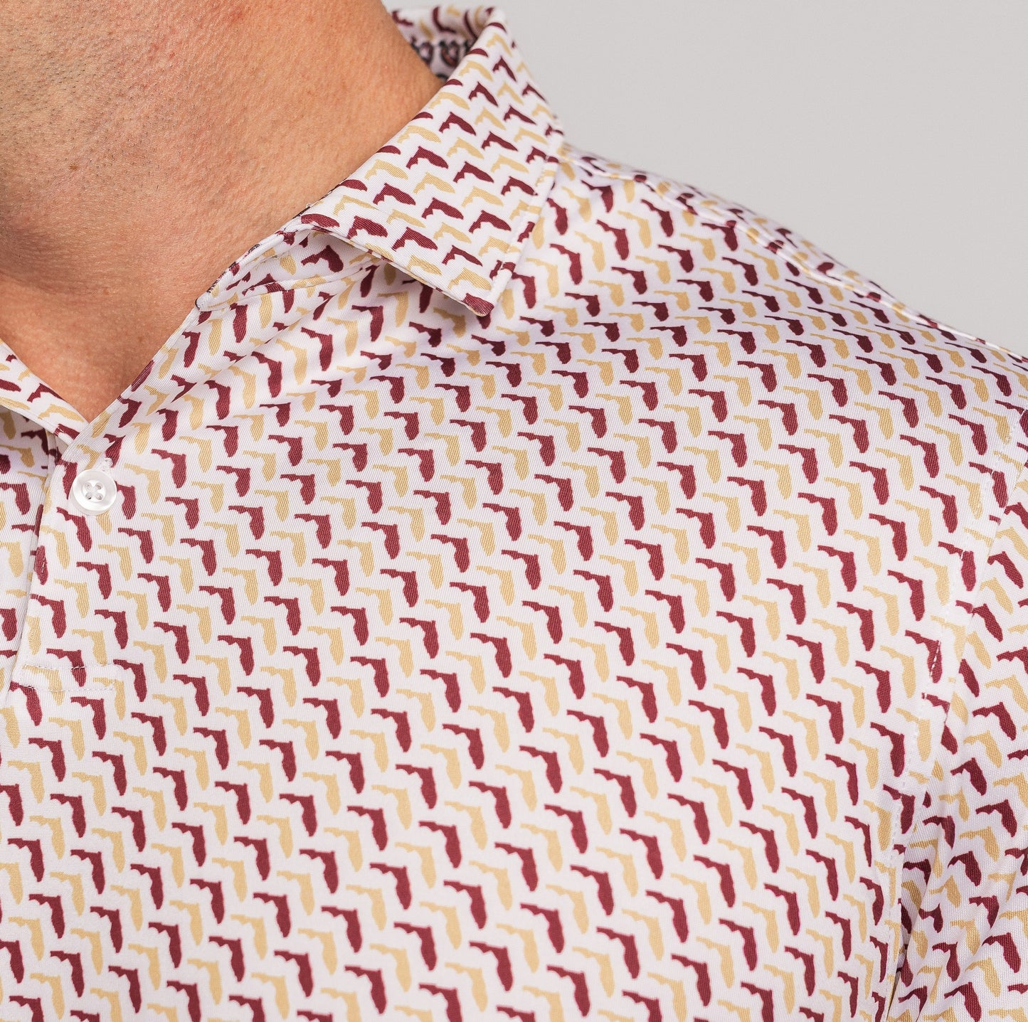 FSU Garnet & Gold State Pride Polo — on-model