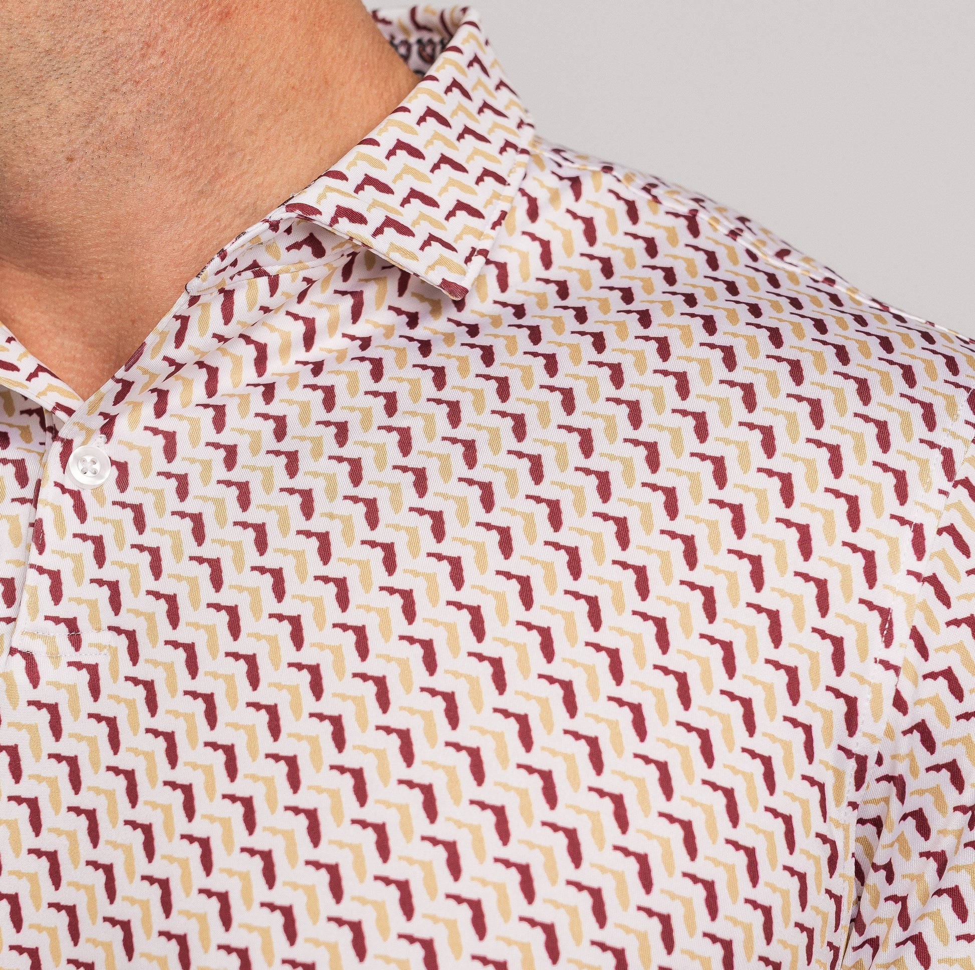 FSU Garnet & Gold State Pride Polo — on-model