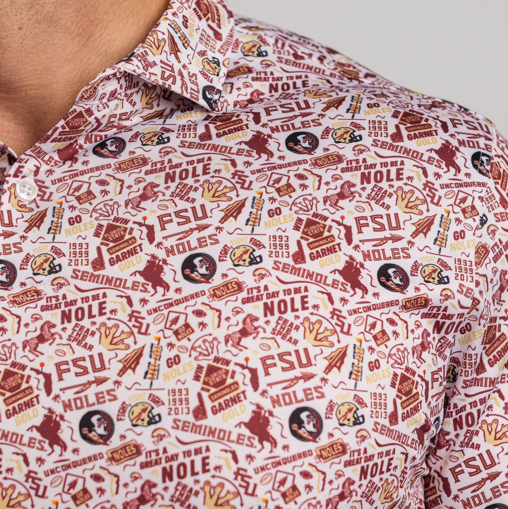 FSU Nole Gameday Print Polo — on-model