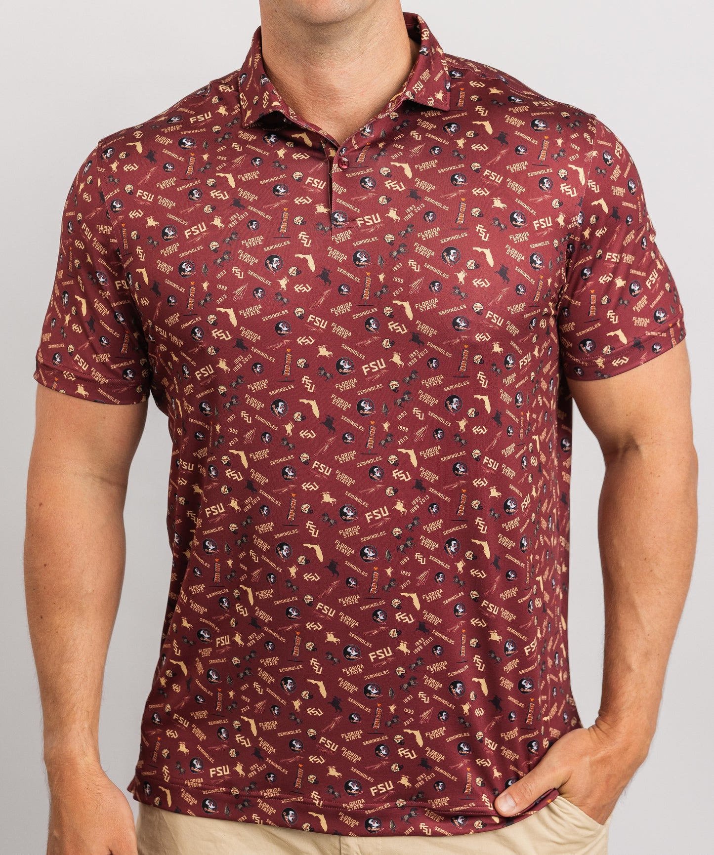 FSU Seminole Safari Print Polo — on-model