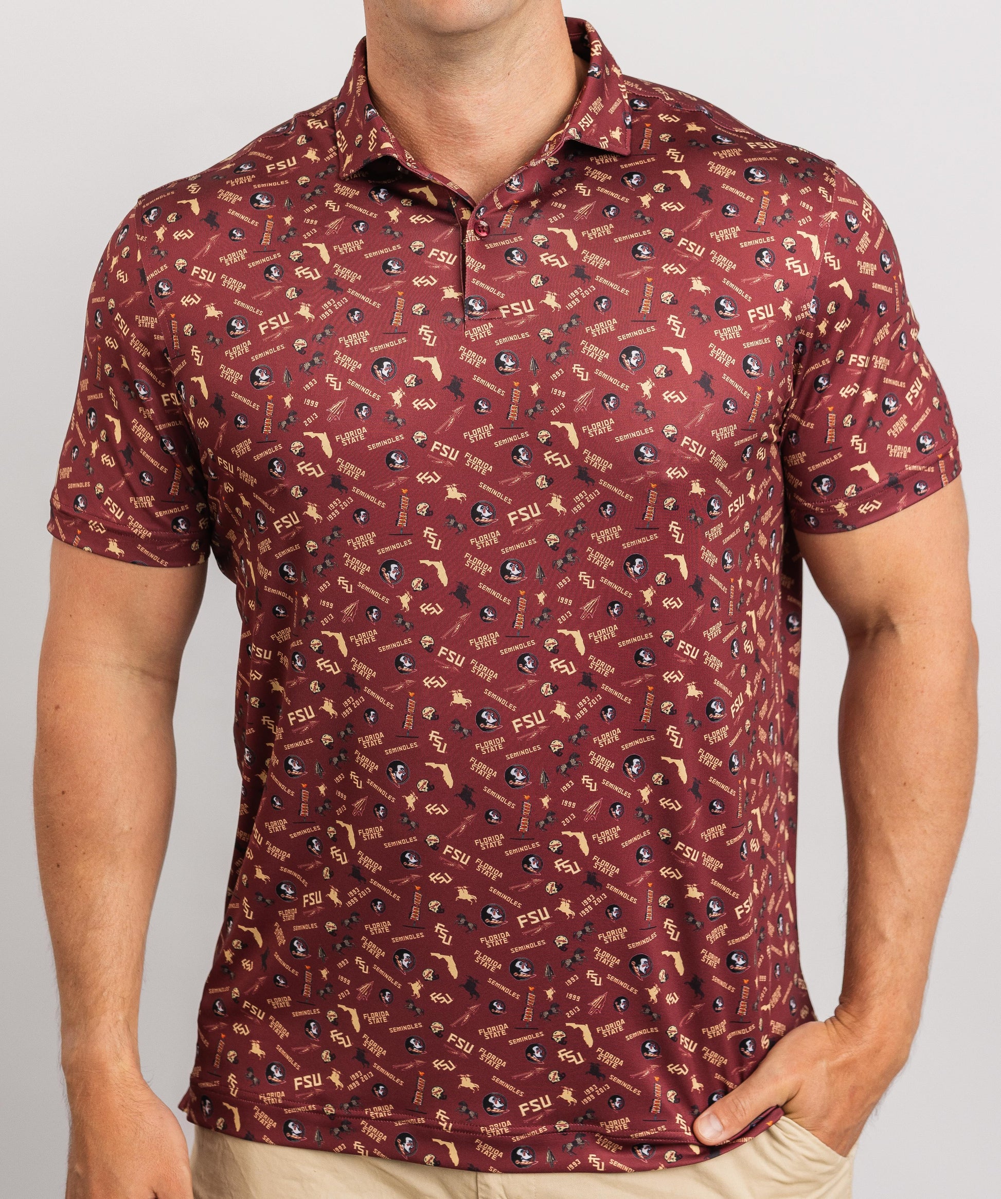 FSU Seminole Safari Print Polo — on-model