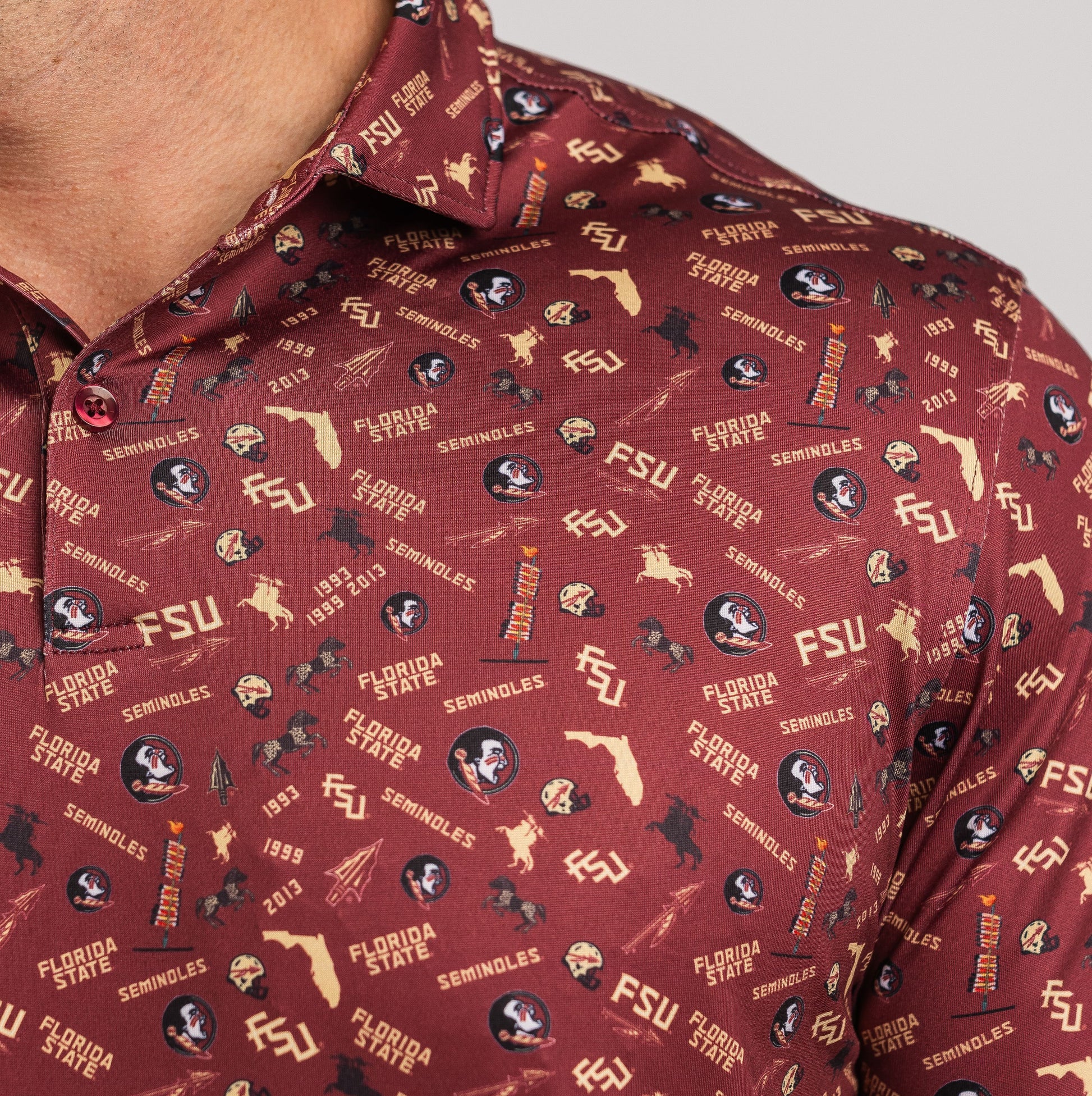 FSU Seminole Safari Print Polo — on-model