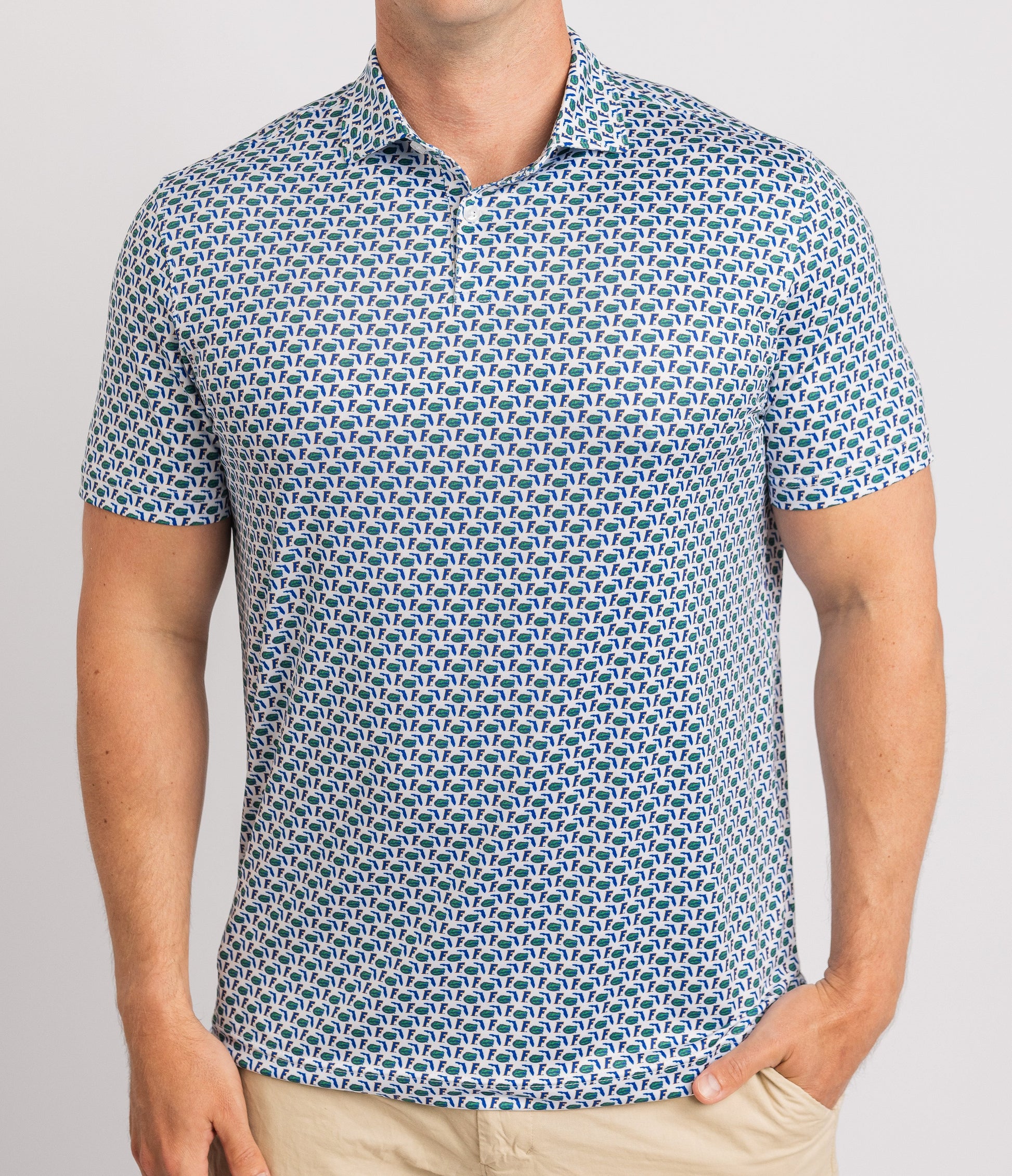 UF Old Florida Print Polo — on-model