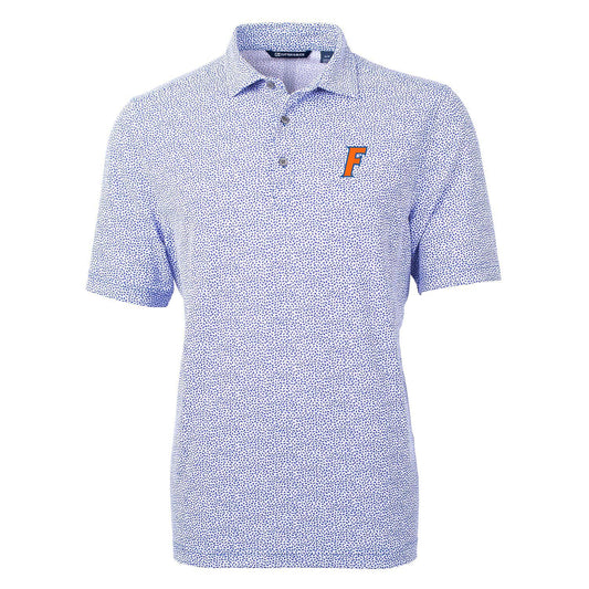 Florida Gators Cutter & Buck Virtue Eco Pique Botanical Print F Logo Recycled DryTec Polo Blue