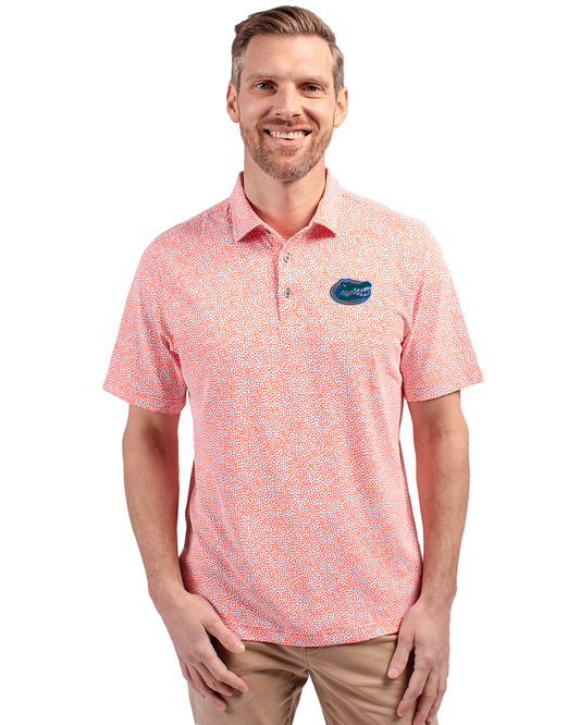 Florida Gators Cutter & Buck Gator Head Logo Virtue Eco Pique Botanical Print Recycled DryTec Polo Orange