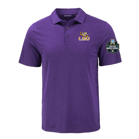 NCAA MENS 2025 COLLEGE WORLD SERIES LSU Tigers Cutter & Buck Coastline Epic Comfort Eco Recycled Polo - Purple