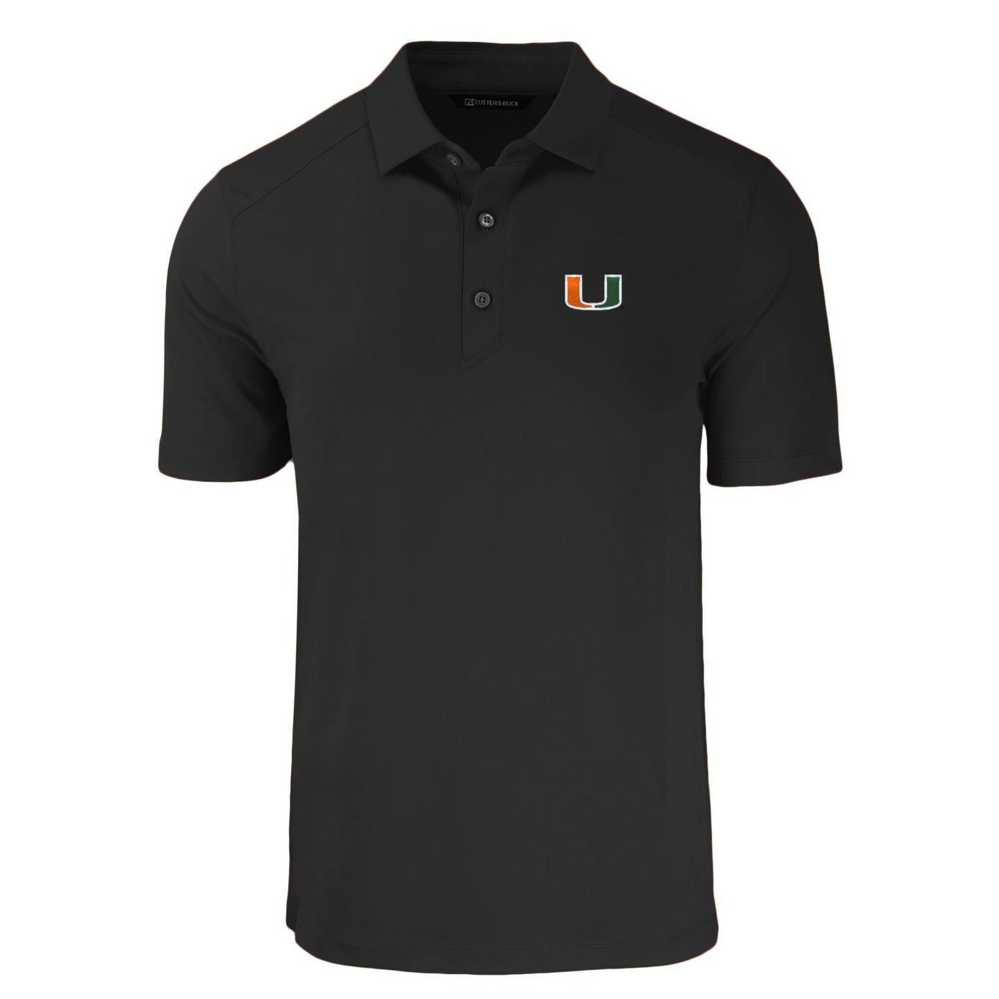 NCAA Miami Hurricanes Cutter & Buck Black Forge Recycled Four-Way Stretch Mens Polo