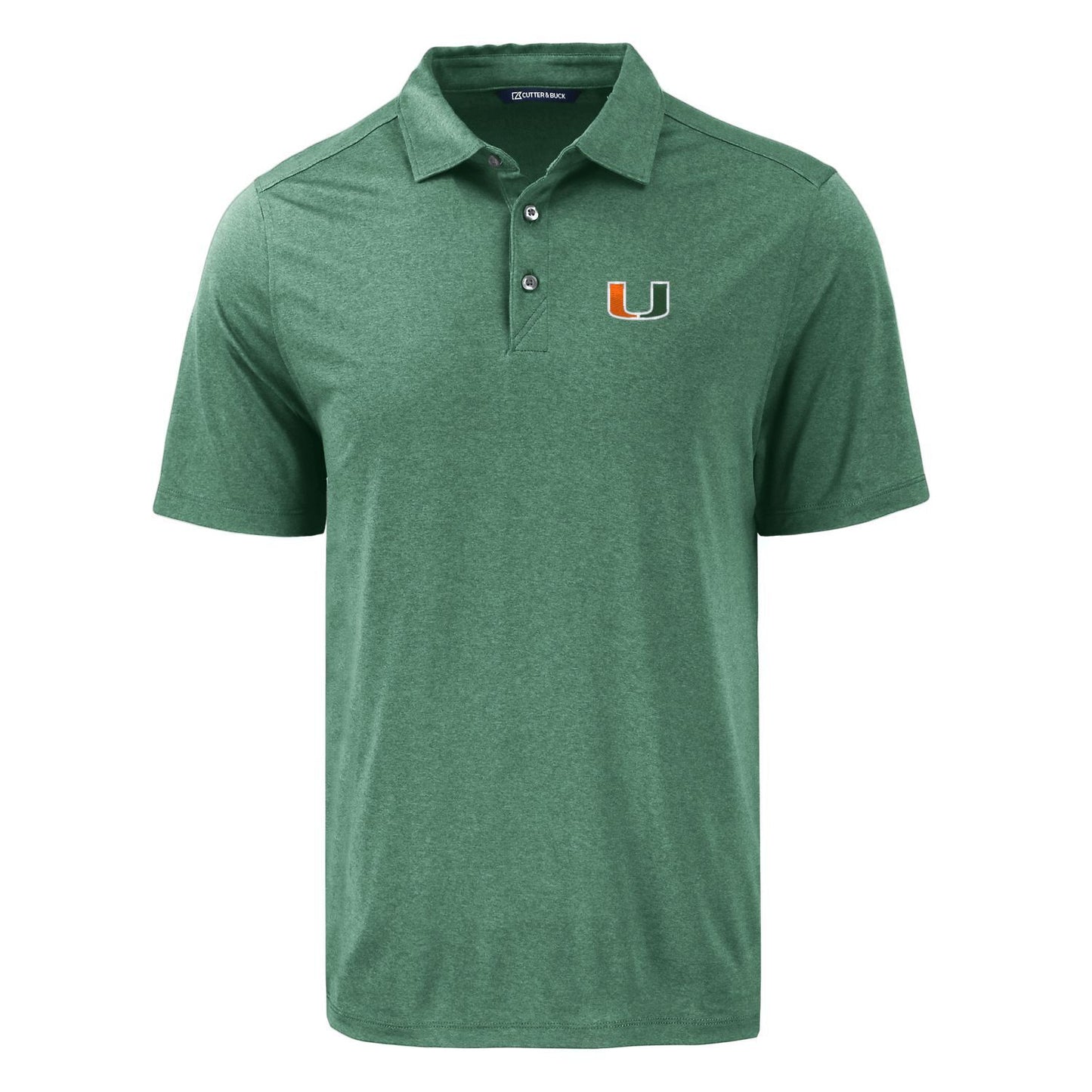 NCAA Miami Hurricanes Cutter & Buck Hunter Coastline Recycled Double Peached Mens Polo