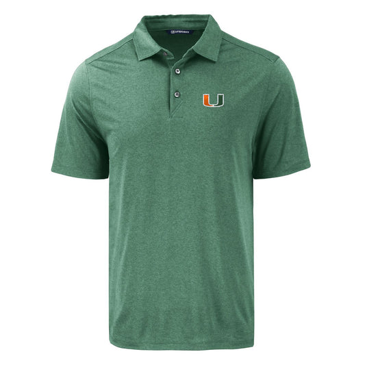 NCAA Miami Hurricanes Cutter & Buck Hunter Coastline Recycled Double Peached Mens Polo