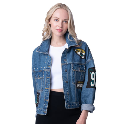Women's G-III 4Her by Carl Banks Jacksonville Jaguars First Finish Medium Denim Full-Button Jacket
