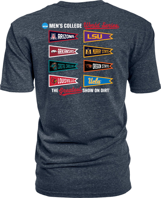 NCAA Mens College World Series 2025 8 Team Puhout Navy T-Shirt