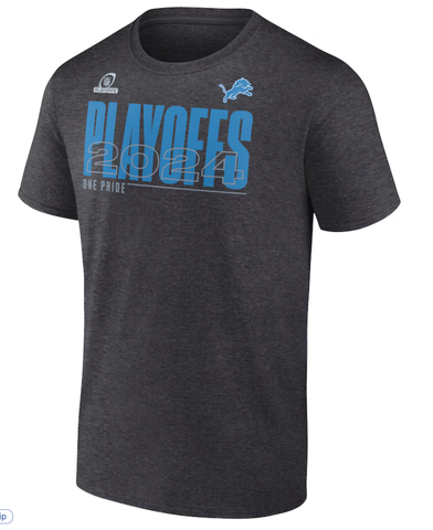 Detroit Lions Fanatics 2024 NFL Playoffs T-Shirt - Heather Charcoal