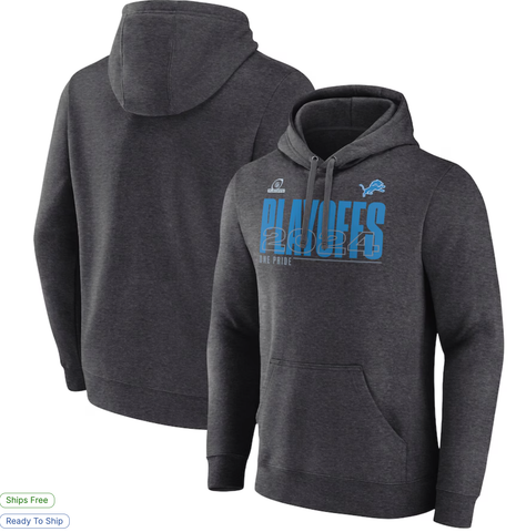 Detroit Lions Fanatics 2024 NFL Playoffs Fleece Pullover Hoodie - Heather Charcoal