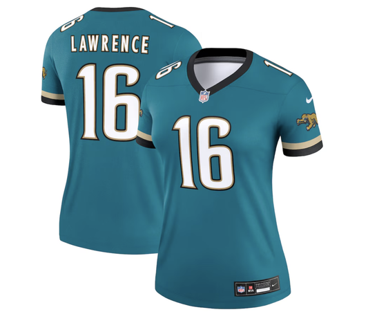 Jacksonville Jaguars Women's Nike Trevor Lawrence Prowler Throwback Teal  Alternate Legend Player Performance Top
