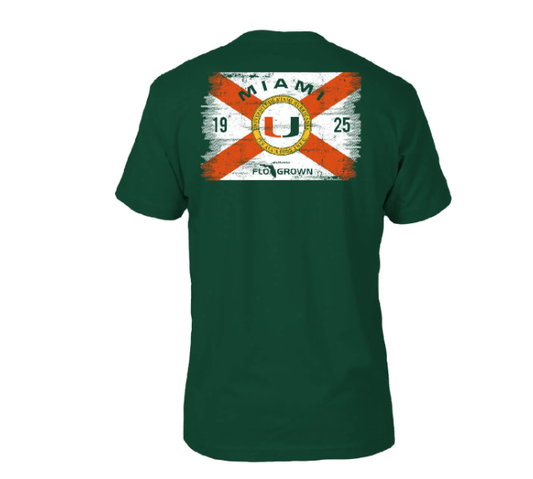 Miami Hurricanes Green Washed Flag Tee