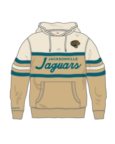 Jacksonville Jaguars Mitchell & Ness Vintage Logo Head Coach Fleece Pullover Hoodie Ivory & Cream
