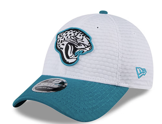Jacksonville Jaguars 2024 NFL Training Camp 9FORTY Adjustable Hat Toddler New Era White/Teal