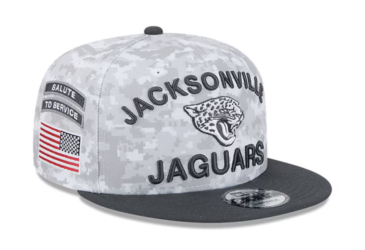 Youth Jacksonville Jaguars New Era White/Graphite 2024 Salute To Service 9FIFTY Snapback Hat