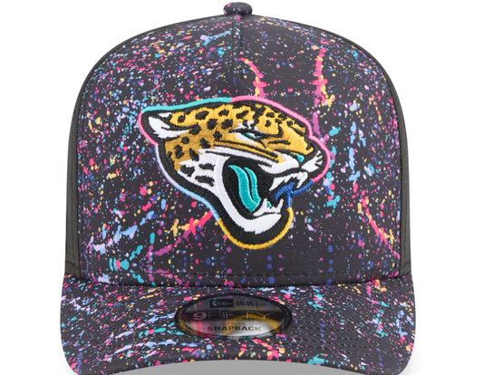 Men's New Era Black Jacksonville Jaguars 2025 NFL Crucial Catch A-Frame 9FIFTY Snapback Hat