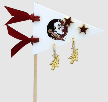 Florida State Seminoles Color Shout Stars/Spear Gold - 2 Piece Earrings - officially licensed fan gear