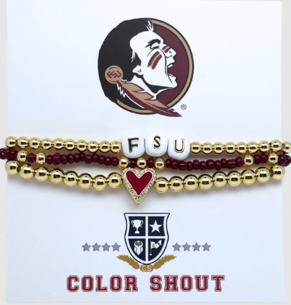 Florida State Seminoles Color Shout Set of 3 Bracelets - officially licensed fan gear