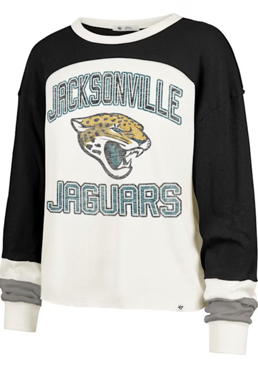 Jacksonville Jaguars Womens White Double Header Curve LS Tee 47
